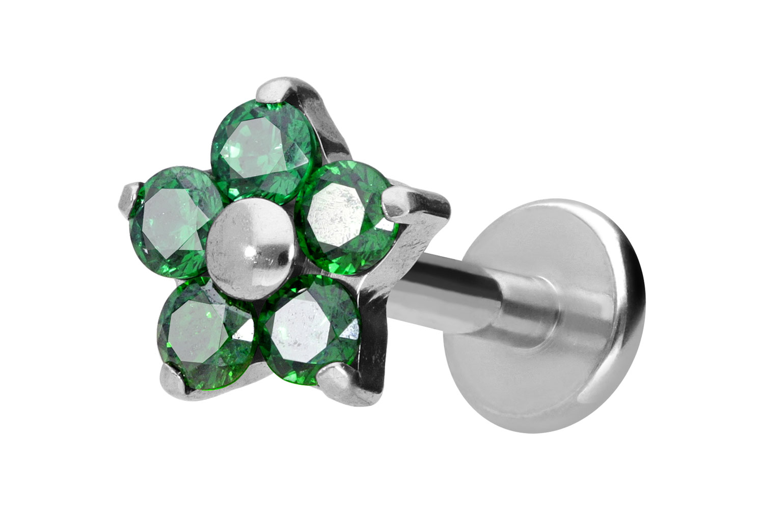 Titan Labret Piercing mit Innengewinde KRISTALLBLUME